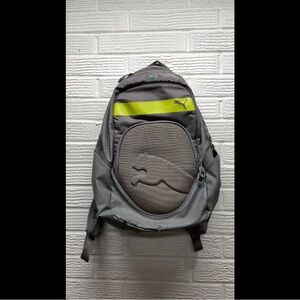 Puma Backpack Gray and Neon Yellow Green with lots of pockets